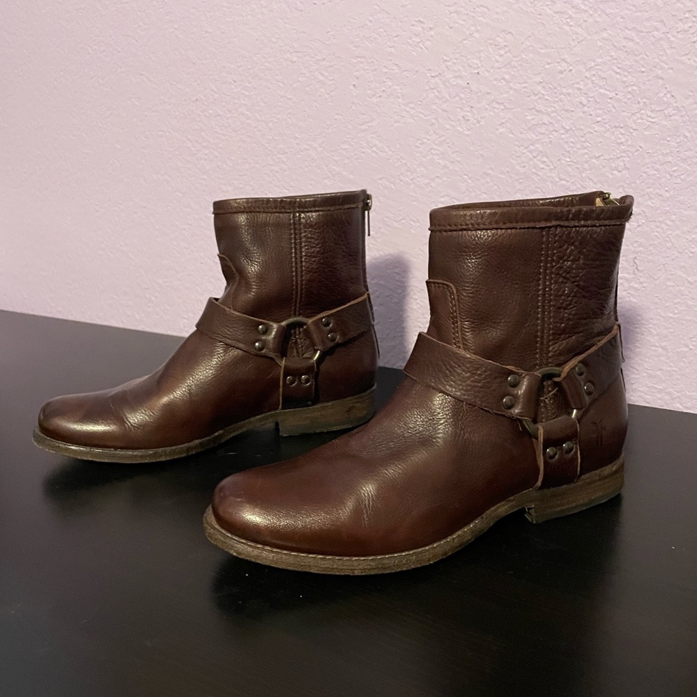 Frye Brown Leather Veronica Harness Boots